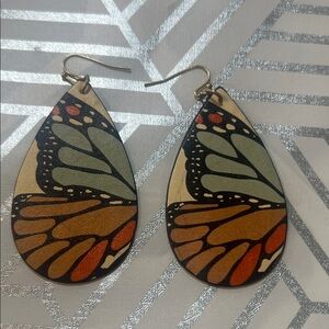Plunder Butterfly Wing Earrings - Black, Orange, Green